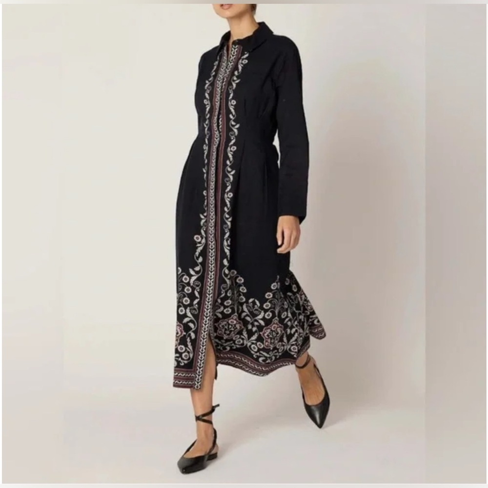 Cleobella Black and White Embroidered Long Sleeve Dress